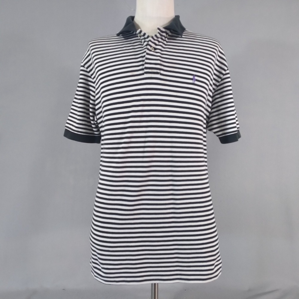 Polo Ralph Lauren Polo Shirt Men 2XL White Black Stripe Rugby Classic Cotton